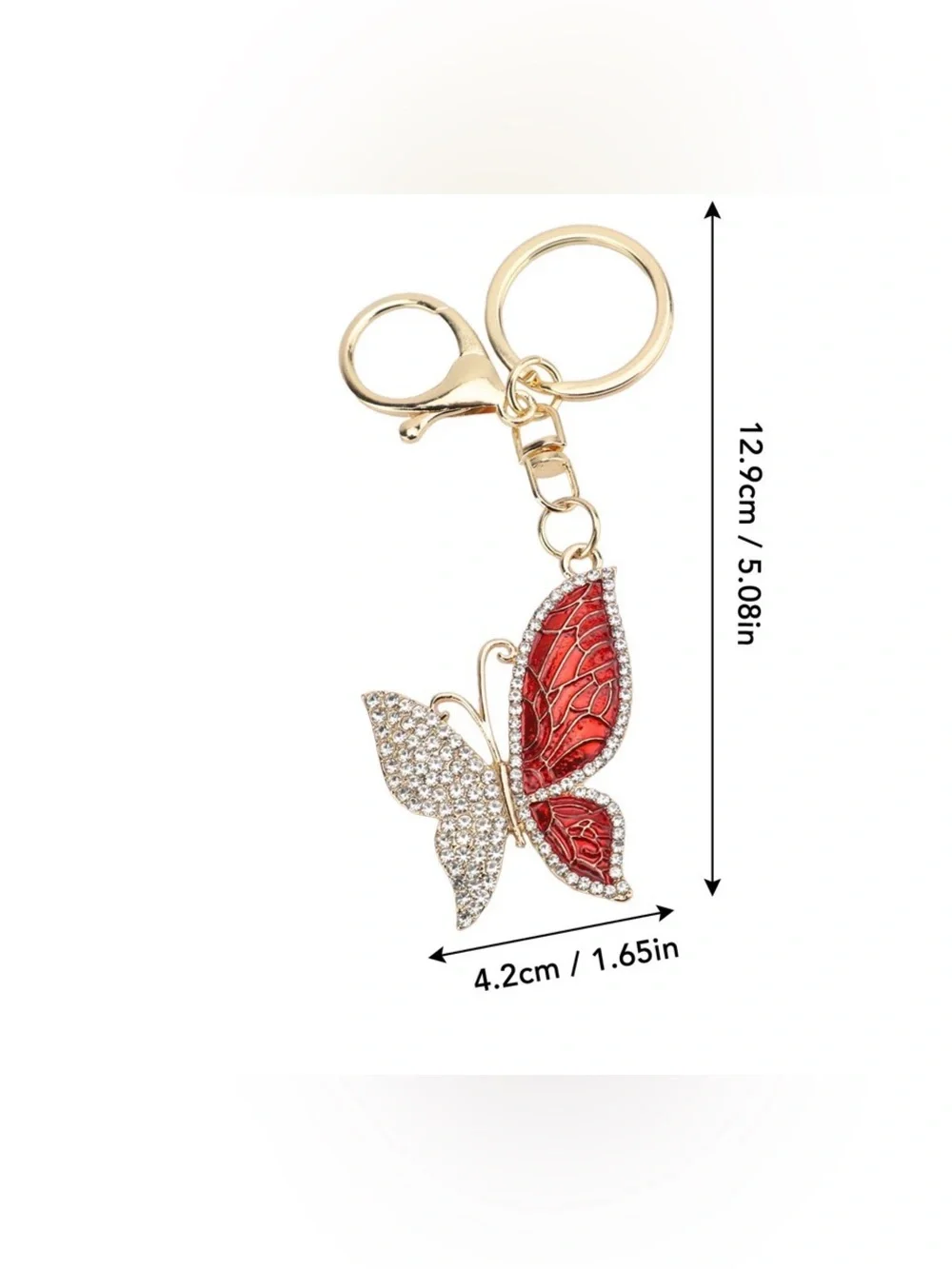 NEW Gold Butterfly Keychain with Red Enamel Wings